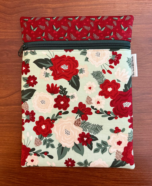 Evergreen Wishes Floral on Mint Skinny project bag for cross stitch & embroidery