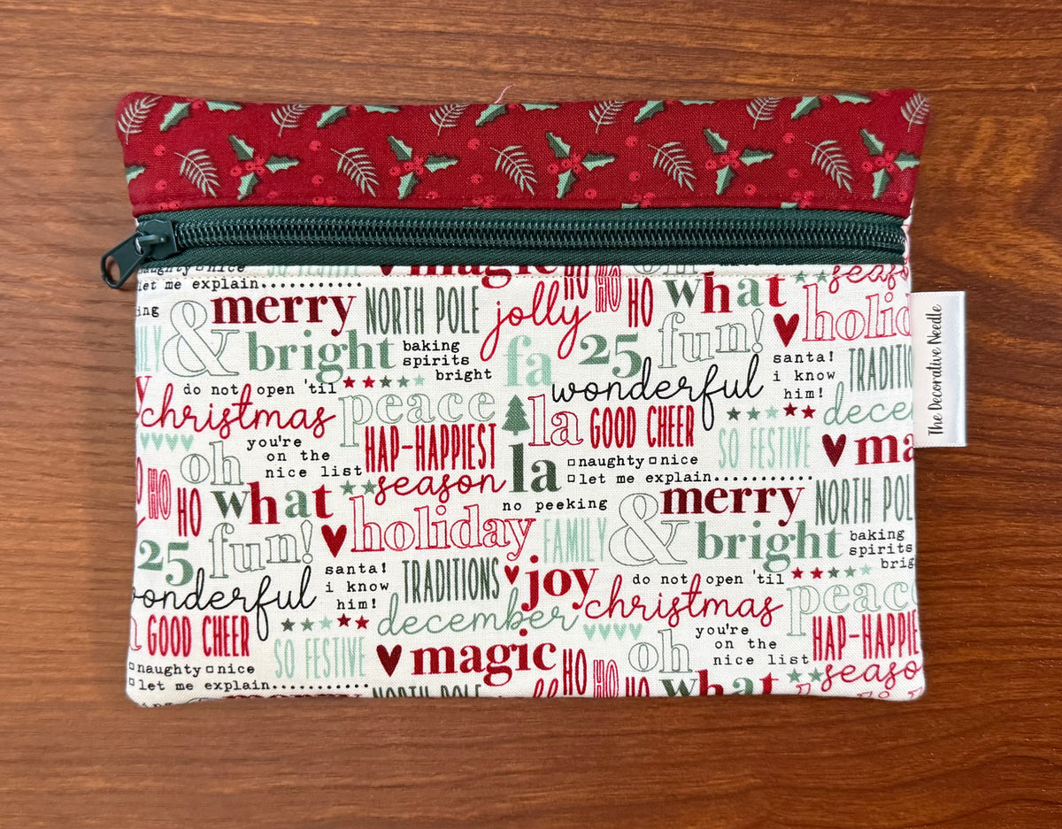 Evergreen Wishes Typography Notions bag for cross stitch & embroidery
