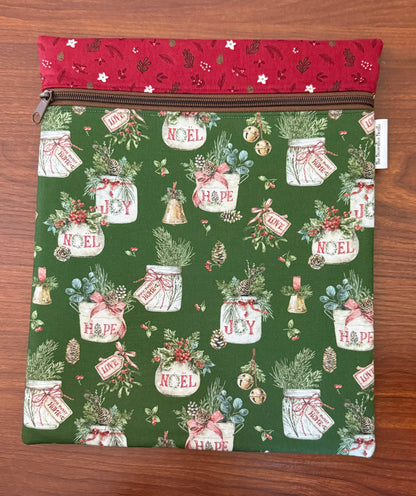 Holiday Spirit Greenery Large project bag for cross stitch & embroidery