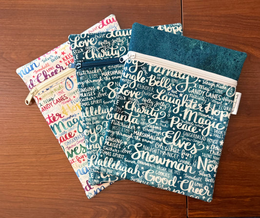 Christmas and Winter Typography Skinny project bag for cross stitch & embroidery