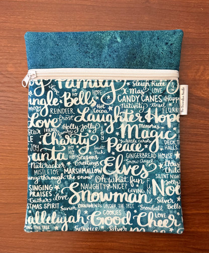 Christmas and Winter Typography Skinny project bag for cross stitch & embroidery