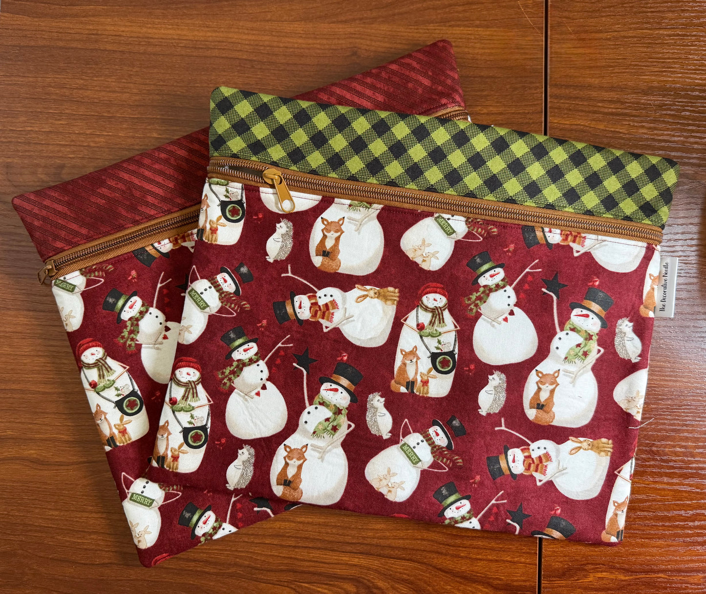 Northern Christmas Snowmen Regular project bag for cross stitch & embroidery featuring fabric by Teresa Kogut