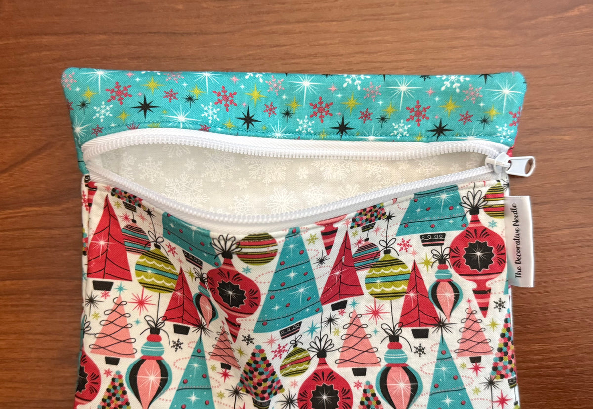 Bright Deck the Halls Christmas Notions bag for cross stitch & embroidery