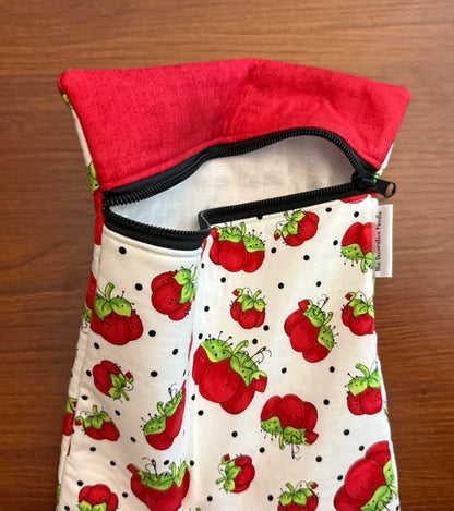 Tomato Pincushion Skinny project bag for cross stitch & embroidery