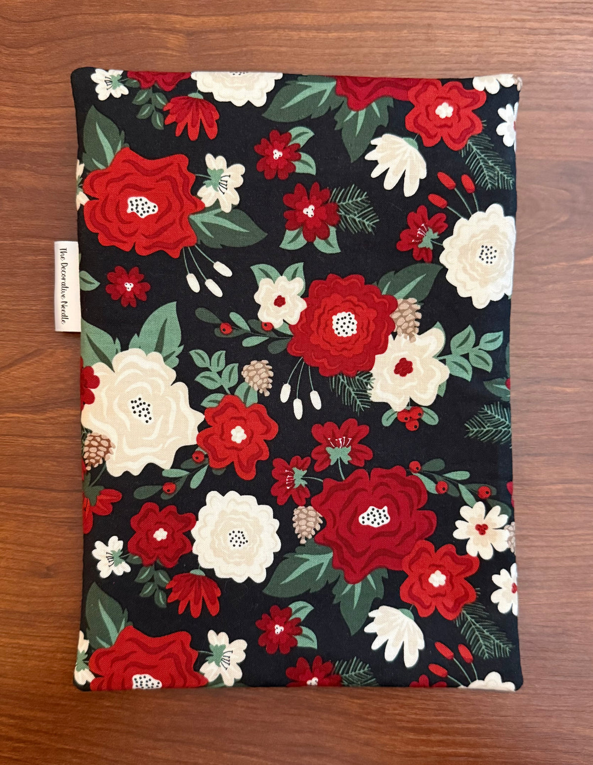 Evergreen Wishes Floral on Black Skinny project bag for cross stitch & embroidery