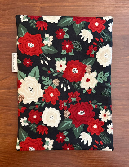 Evergreen Wishes Floral on Black Skinny project bag for cross stitch & embroidery