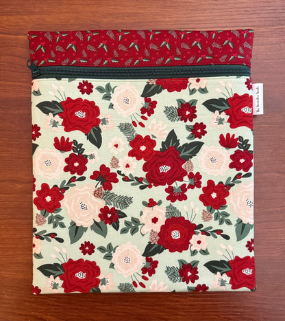 Evergreen Wishes Floral on Mint Large project bag for cross stitch & embroidery