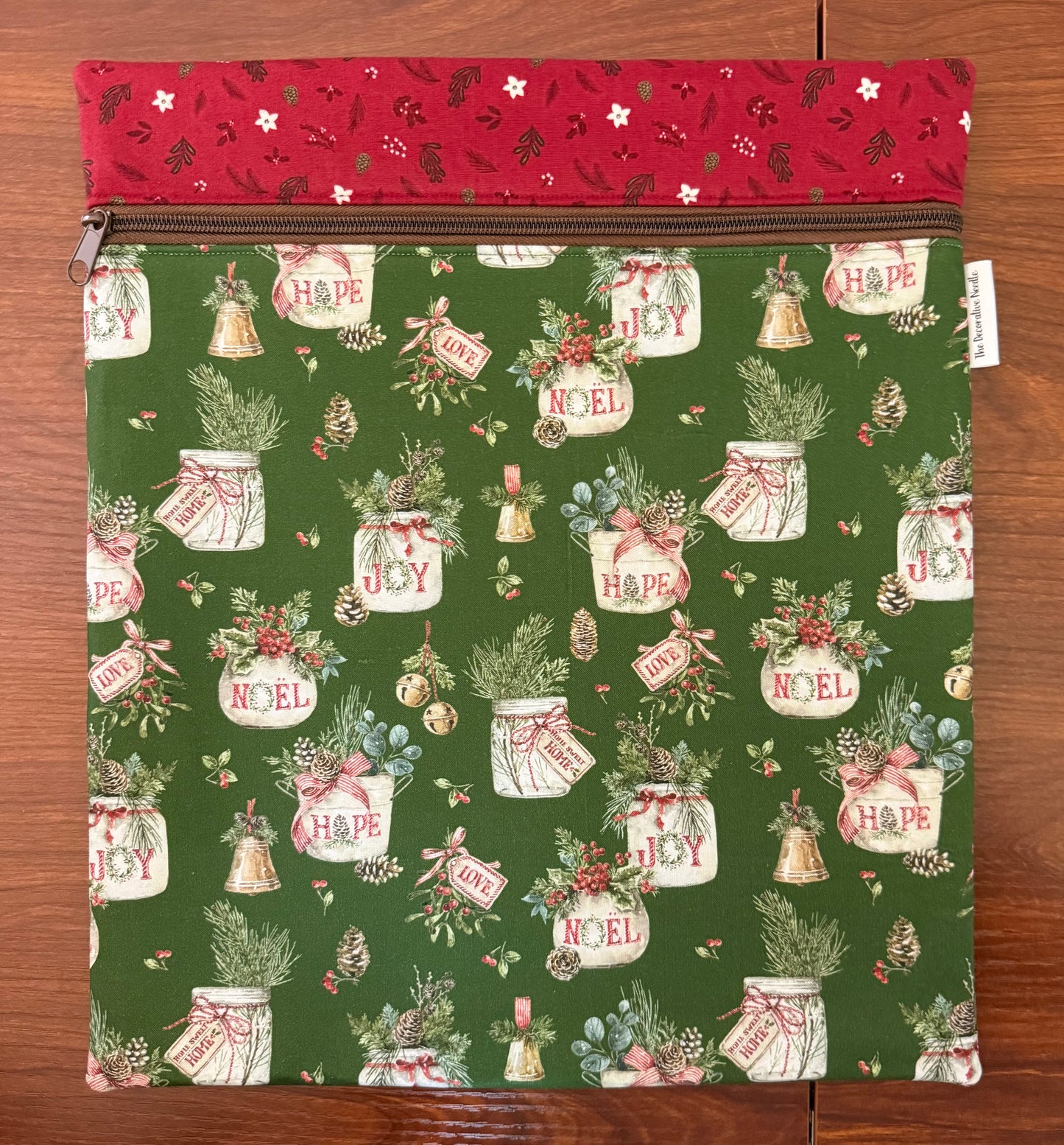 Holiday Spirit Greenery Tall project bag for cross stitch & embroidery