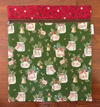 Holiday Spirit Greenery Tall project bag for cross stitch & embroidery