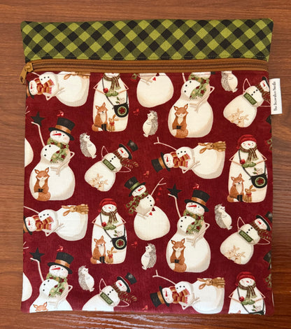 Northern Christmas Snowmen Large project bag for cross stitch & embroidery featuring fabric by Teresa Kogut