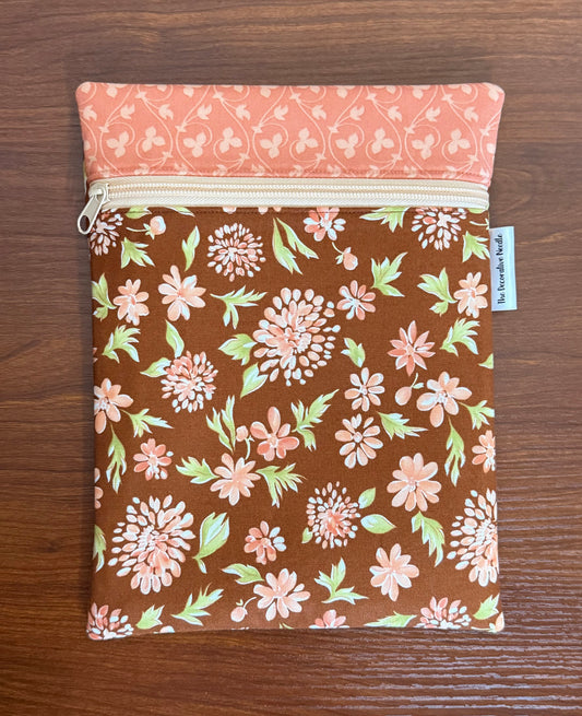 Cinnamon and Cream Floral Skinny project bag for cross stitch and embroidery