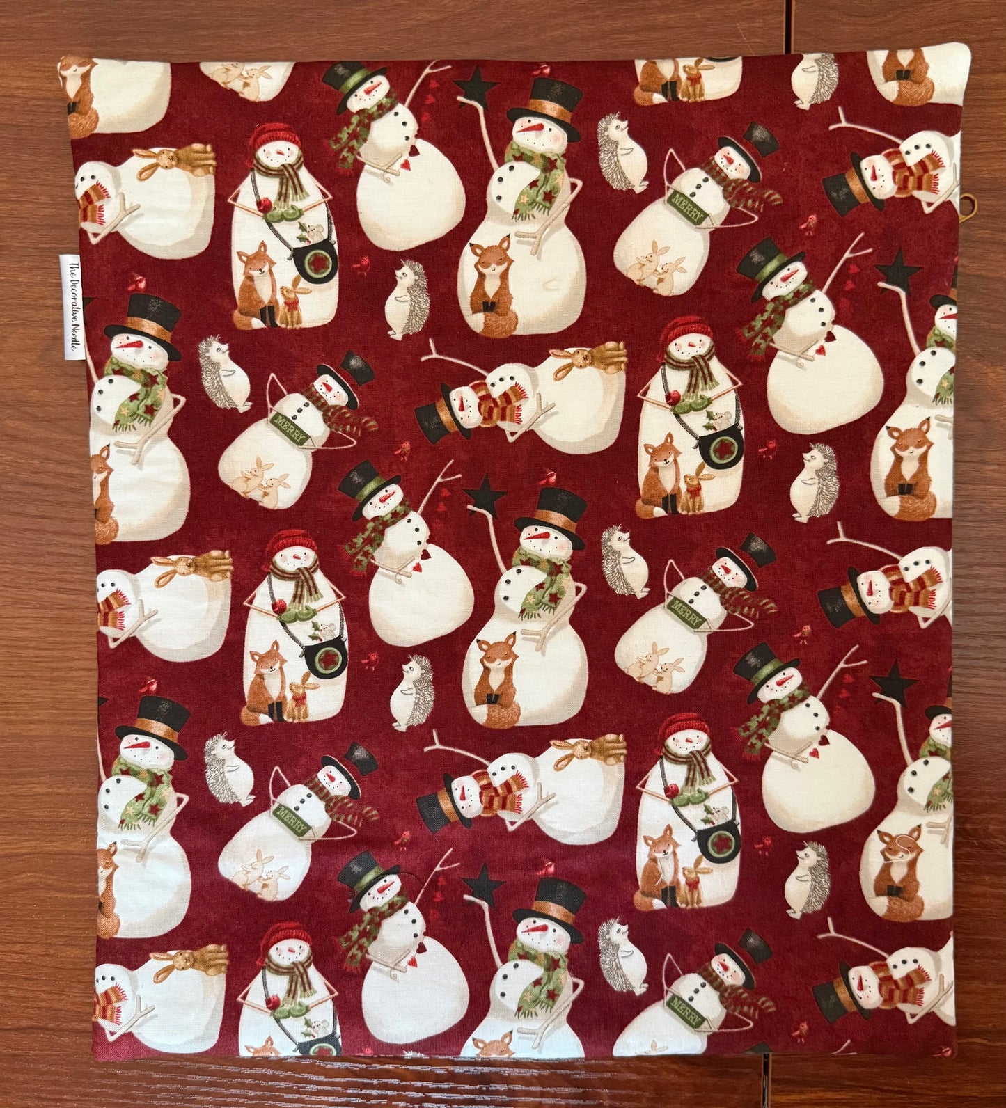 Northern Christmas Snowmen Tall project bag for cross stitch & embroidery featuring fabric by Teresa Kogut