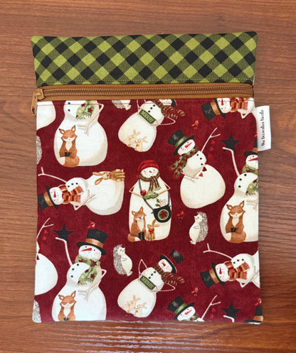Northern Christmas Snowmen Skinny project bag for cross stitch & embroidery featuring fabric by Teresa Kogut