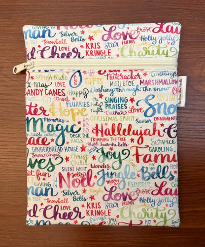 Christmas and Winter Typography Skinny project bag for cross stitch & embroidery