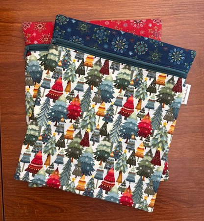 Nordic Holiday Trees Large project bag for cross stitch & embroidery