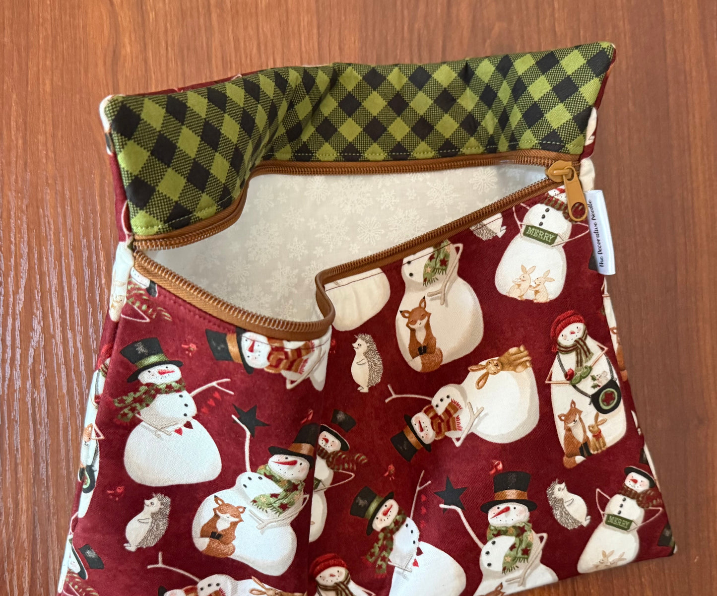 Northern Christmas Snowmen Regular project bag for cross stitch & embroidery featuring fabric by Teresa Kogut