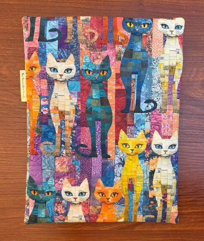 Skinny project bag - Mosaic cats with blue